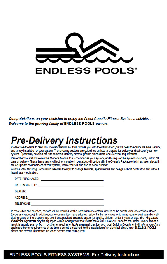 pre delivrery Endless Pools